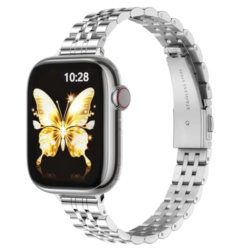 Image of GEARYOU Straps Compatible with Apple Watch Straps 40mm 38mm 41mm 42mm (Series 11 10) for Women/Men,Slim Stainless Steel Replacement Strap Compatible iWatch Series 11 10 9 8 7 6 5 4 3 2 1,SE/SE2,Silver