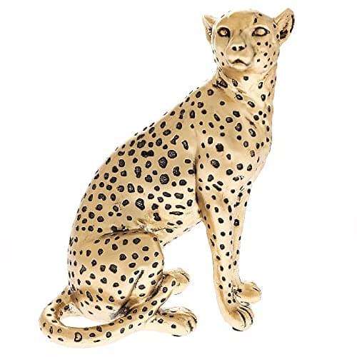 Image of Britalia Gold Metallic Effect Resin Sitting Adult Cheetah Animal Sculpture Figurine Ornament | 23cm Height | New Home Ornament | Birthday Present