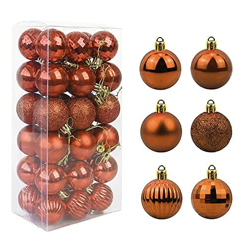 Image of Feliciay 36pcs Christmas Ball Baubles Assorted Pendant Shatterproof Ornament Set Xmas Tree Decorations Hanging Decoration Seasonal Holiday Wedding Party Decorative Pendants (Brown, 4 cm)