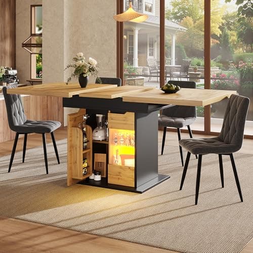 Image of BTM Extending Dining Table with Storage & LED for 4-6, Space Saving Kitchen Extendable Tables for Dining Room, Black