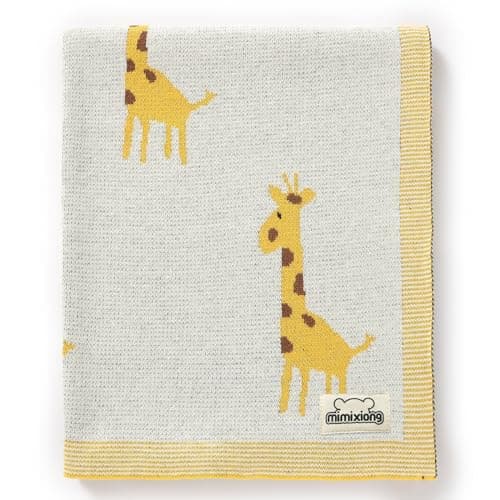 Image of mimixiong Soft 100% Pure Organic Cotton Knitted Newborn Baby Blanket, Swaddle Blanket, Giraffe Ivory (80 x 100cm)