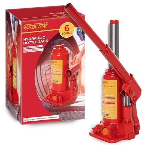 Image of GADLANE Hydraulic Bottle Jack 6 Tonne - Heavy Duty Alloy Steel Hydraulic Jack with 6 Tonnes Lifting Capacity (6000kg), Safety Overload Valve, Quick-Fit Handle - For Large Cars/Vans/Motorhome - 6 Tonne