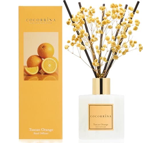 Image of COCORRÍNA Reed Diffuser - Tuscan Orange 200ml Scented Diffuser with 8 Sticks Home Fragrance for Bedroom Bathroom Living Room, Home & Office Decor