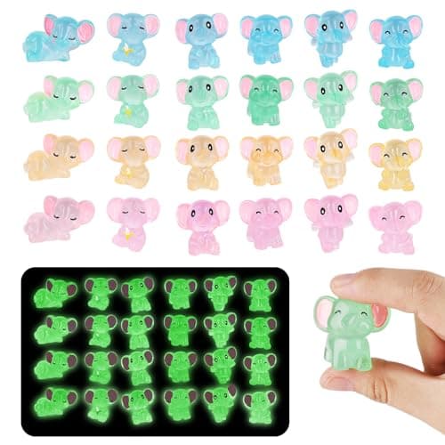 Image of 24pcs Mini Glow in the Dark Elephants, Tiny Resin Luminous Elephants Figurines Glowing Miniature Elephant Animals Garden Accessories Micro Landscape for Moss Patio Home Decoration Crafts (6 Styles)