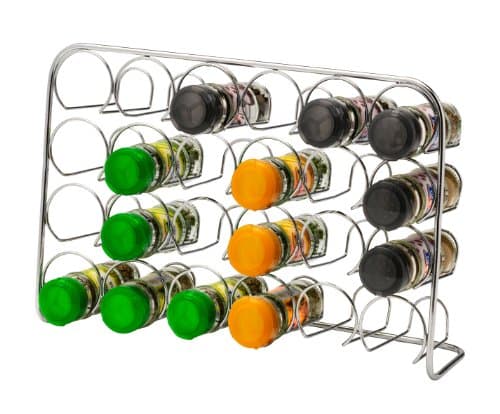 Image of CKB LTD Spice Rack - Chrome Storage Stand Kitchen Cooking Organiser - Metal Free Standing (24 Jar Capacity)