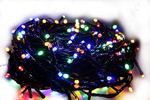 Image of 200 Multi-Coloured LED's Black Cable Connectable Outdoor Christmas Waterproof String Lights (20m) with Low Voltage Plug