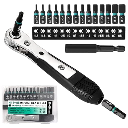 Image of CYLBAQ 16PCS Allen Key Drill Bit Set - 1/4" Hex Shank S2 Steel Metric Allen Bits H1.5-H8, 25mm Long with 75mm Bit Holder & Mini Ratchet Wrench