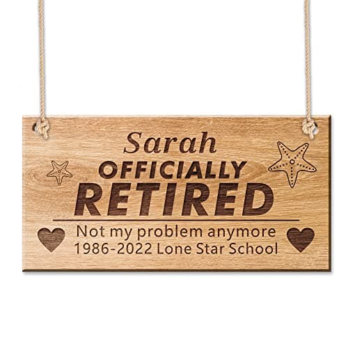Image of Personalised Funny Retirement Gifts for Women Men Engraved Custom Wooden Sign Hanging Plaque Personalised Gifts for Her Him Grandad Grandma Colleague Teacher Friend Family (Design 3)