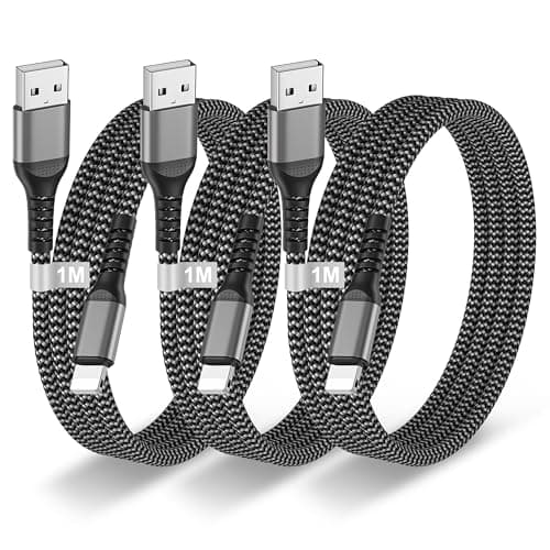 Image of BLITEZZ 3Pack 1M iPhone Charger Cable MiFi Certified, USB to Lightning for Apple iPhone 14/13/12/11/Pro/Max/X/8/7/6/ iPad/Mini/Air, Braided Phone Cable Fast Charging for Apple Wire Charger Lead Cord