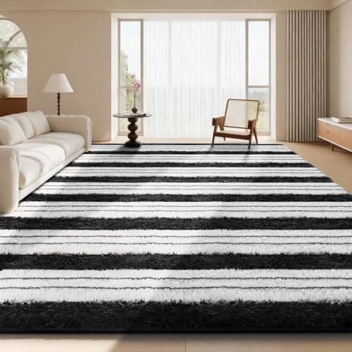 Image of Treeboy Rugs Living Room 160x230cm, Striped Area Rug for Bedroom, Washable Rug Anti Slip, Extra Large Fluffy Shaggy Rugs Modern Floor Carpets Mat Beside Carpet for Kids Living Room