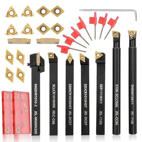 Image of Indexable Lathe Turning Tool 21Pcs Kit 3/8'' 10mm Shank 7Pcs Metal Lathe Tools Holder Set with 14Pcs Turning Inserts
