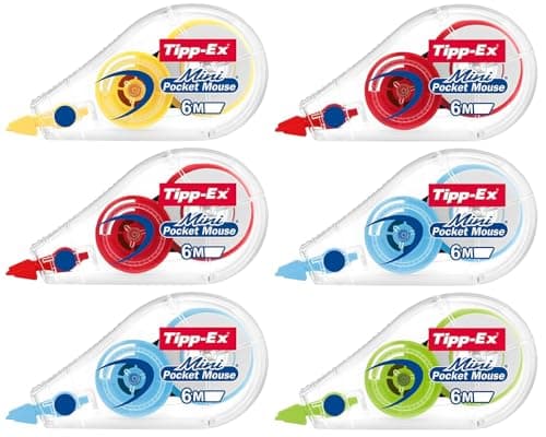 Image of Tipp-Ex Mini Pocket Mouse White Correction Tape 6m Rollers - Pack of 6 - Tear Resistant Tapes, Smooth Glide