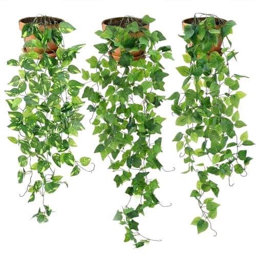 Image of DOPENSPI 3 Pcs Fake Plants, Artificial Plants Indoor Realistic Fake Ivy Decor Artificial Hanging Plant Faux Trailing Plant for Indoor Outdoor Wall Shelf Home Decor