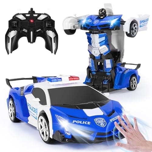 Image of Yellcetoy Transform Toys Remote Control Car, RC Robot Car with Hand Gesture Sening LED Light Music & Sound Effect, 2.4Ghz Transforming Police Cars with Batteries, Gifts for Kids Boys Age 3-10