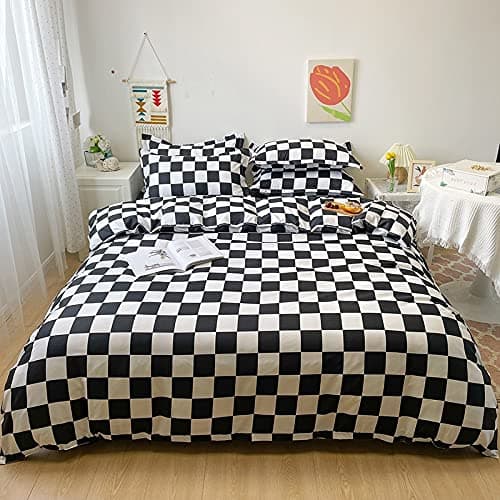 Image of Lunoroey Checkered Duvet Cover Set Single Size Black And White Checkerboard Plaid Grid Quilt Cover Geometric Microfiber Soft Bedding Set (1 Duvet Cover and 1 Pillowcases)