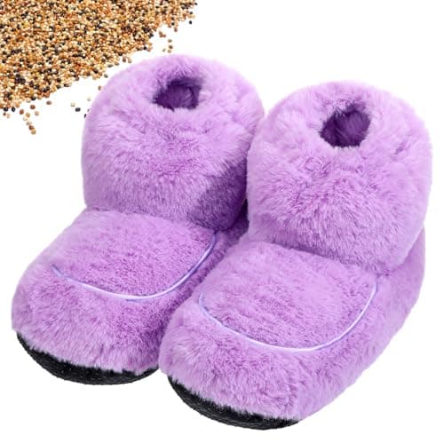Image of Cozypower Microwavable Slippers for Women Men Heated Booties Warming Slippers Heatable Wellness Boots with Moist Heat Therapy Comfortable Feet Warm for Foot Ankle Pain Plantar Fasciitis, Purple, M