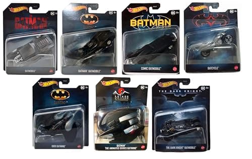 Image of Hot Wheels DC Batman 7‑Car Die‑Cast Collector Set – Includes Batmobiles, Batcycle & Batwing, 1:50 Scale, Ages 3+ (Pack of 7) DKL20-956P
