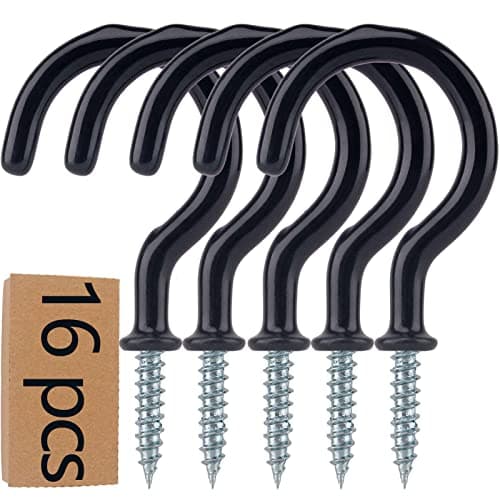 Image of JAPONC 16PCS Metal Ceiling Hooks 2.9 Inch Multipurpose Vinyl Coated Screw-in Wall Hooks for Hanging Plants, Cups, Utensils, Lights and Stuff Great for Indoor & Outdoor Use