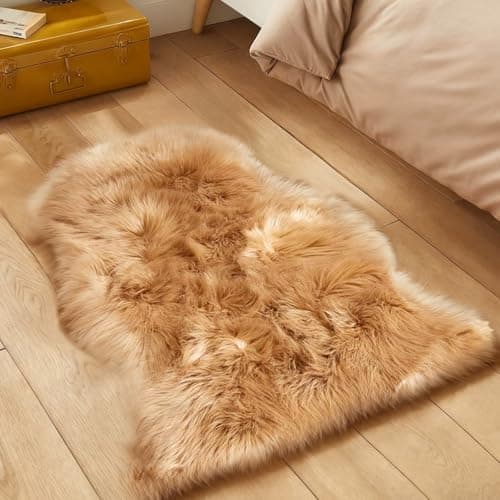 Image of Fluffy Faux Sheepskin Rug - Faux Fur Rugs - 60 x 90cm Faux Sheepskin Throw Small Rugs, Washable Non Slip Soft Shaggy Area Rugs, Brown Fluffy Fur Rug for Bedroom Living Room Sofa Floor Decor (Brown)