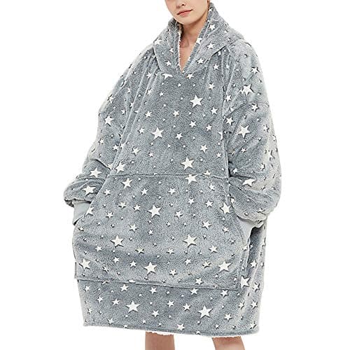Image of YEASQGS Glow in The Dark Oversized Light Microfiber Wearable Blanket, One Size Fits All, Shark Tank Hoodie Blanket with Pocket (Adult, Grey)
