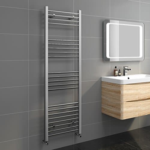 Image of iBathUK Zypher Straight Wall Mounted Heated Towel Rail, 22 Column Steel Hydronic Central Heating High Thermal Output Designer Towel Radiator in Chrome, 1600 × 500mm