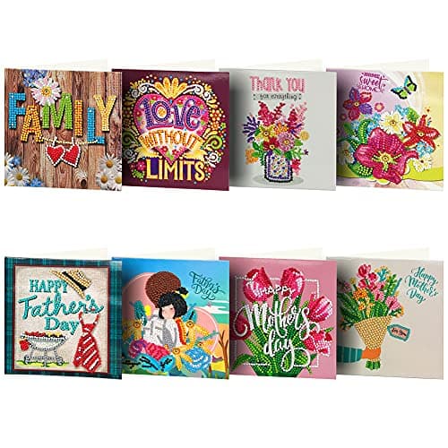 Image of ycyingcheng Christmas Diamond Painting Greeting Cards for Mum Dad, 8pcs 5D DIY Partial Special Drills Diamond Painting Mother Father Day Cards Gifts, Craft Paint by Number Kits with Envelopes