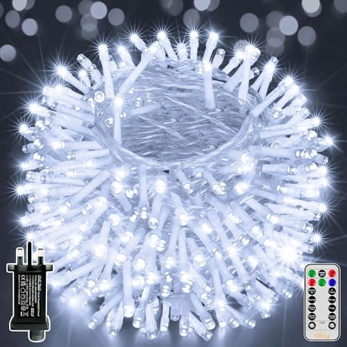Image of Ollny Fairy Lights Mains Powered, 60m 600 LED Outdoor String Lights, Cool White Waterproof Garden Light with Plug/Timer/8 Modes/Dimmable for Outside/Indoor/Window/Wedding Decorations