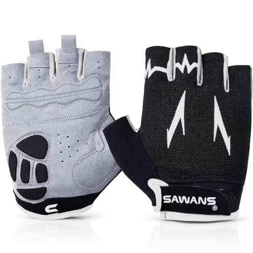 Image of SAWANS Cycling Gloves Half Finger Mountain Road Bike Cycle Gloves Anti Slip Shock Absorbing Padded Breathable MTB Bicycle Biking Gloves Sports Men Women (Black, XL)