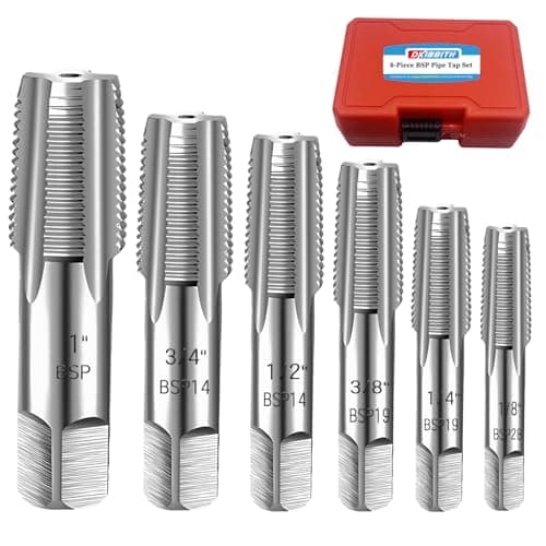 Image of 6-Piece BSP Pipe Tap Set, 1", 3/4", 1/2", 3/8", 1/4", 1/8" BSP Tap Set, Carbon Steel Hand Threading Plumbing Tap Set for Accurate Threads, Assorted Plumbers Mechanics DIY Thread Cutting Tools.