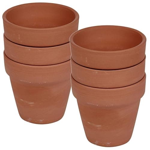 Image of URBNLIVING Terracotta Round Plant Pots with Drainage Hole - Set of 3/6 Classic Design Garden Flower Planters, Ideal for Indoor and Outdoor Use, Durable Flower Pots for Home and Garden Deco (6x Small)