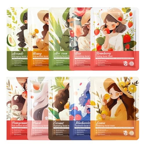 Image of 10 PCS Kids Face Masks for Girls, Face Masks for Kids, Fruit Face Masks Kids, Soothing Girls Face Masks, Hydrating Sheet, Moisturizes and Smoothes Skin for Women for All Skin Types
