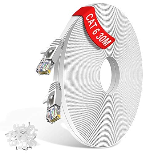 Image of Cat6 Ethernet Cable 30m/20m/15m/10m/5m/3m/2m/1m Flat Lan Cable RJ45 High Speed 1000 Mbit/s Network Cable, UTP Internet Patch Cable Compatible with Cat5/Cat7 - for Switch/Router/Modem, White(30Meter)