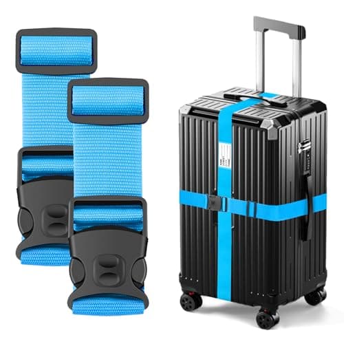 Image of BILIONE Luggage Straps Adjustable Suitcase Straps, Lockable Against Accidental Opening, Easy to Identify Travel Accessories, Add a Bag Connector Holds Suitcase Together (2-Sky Blue)
