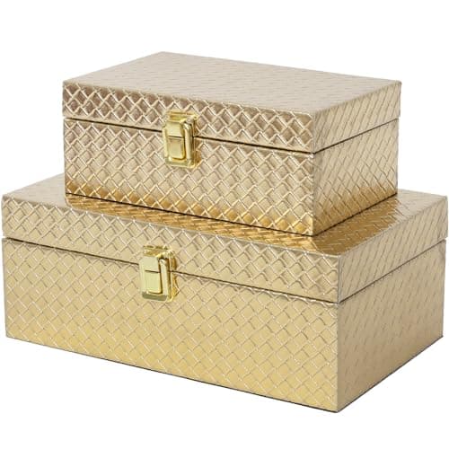 Image of DECOR4SEASON Faux Leather Decorative Jewelry Storage Organizer Boxes Set of 2, Gold