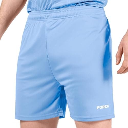 Image of FORZA Men's Geo Football Shorts [XS-XXL] | Quick-Dry Sports Shorts with Elasticated Waist & Adjustable Drawcord - Lightweight & Breathable (UK, Alpha, L, Regular, Regular, Sky Blue)