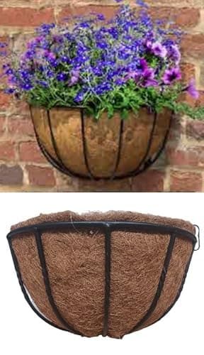 Image of Garden Haven GH® Black Heavy Duty Wrought Iron Forge Cotswold 16 Inch 40cm Wall Basket Planter Manger Powder Coated finish Complete with Coco Liner