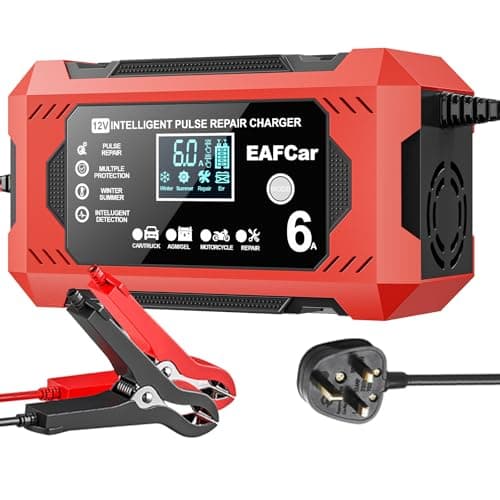 Image of EAFCar 6Amp Car Battery Charger, 12V Smart Trickle Charger and Maintainer, LCD Screen Maintainer/Pulse Repair Activation Pack for Car, Motorcycle, Lead Acid Batteries & AGM. (6A)