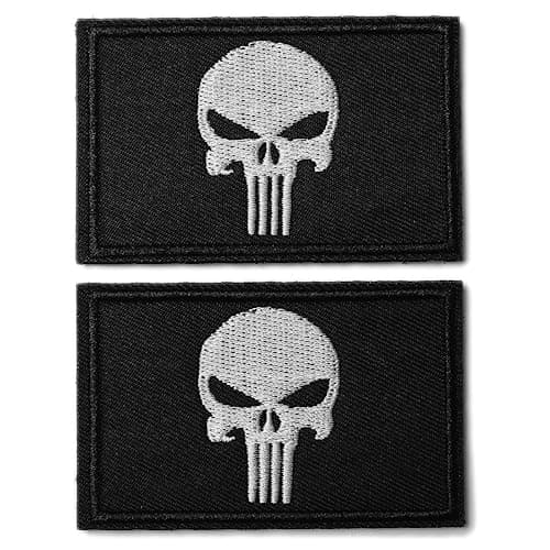 Image of 2 Pieces Skull Punisher Patches Dead Skull Patch Tactical Embroidered Patchs Hook and Loop Applique for Military Uniform Tactical Bag Jacket Jeans Hat