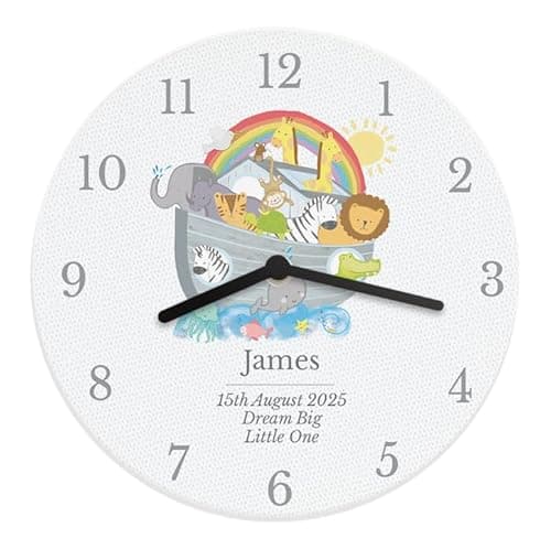 Image of CalEli Gifts Personalised Noah's Ark Clock. Wonderful Gift For Any Baby Or Child