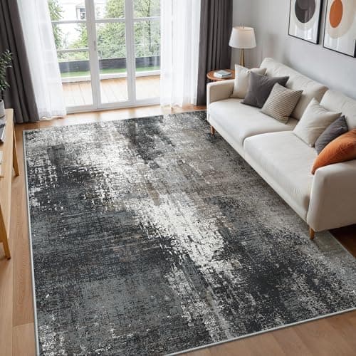 Image of BEIMO Large Washable Rugs Living Room 160x230cm, Abstract Area Rugs for Bedroom Soft Short Pile, Machine Washable Rug Non-Slip Rugs for Living Room, Dining Room, Carbon Grey & Brown