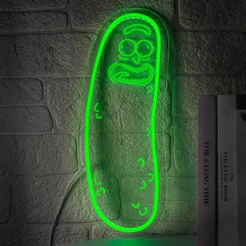 Image of Oneneno Oneneno Cartoon Pickle LED Neon Sign for Wall Decoration, Anime Rick Neon Light Sign, Green, Silicone, USB Power, Dimmable