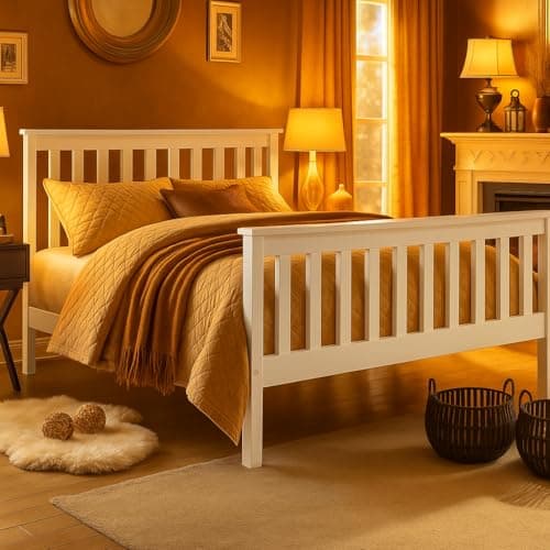 Image of XEO HOME White 4ft Small Double Wooden Bed Frames Pine Solid Strong Wood Furniture (Small Double 4ft Bed Frame only)