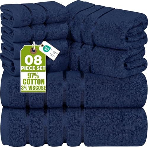 Image of Utopia Towels 8-Piece Luxury Towel Set, 2 Bath Towels, 2 Hand Towels, and 4 Wash Cloths,97% Ring Spun Cotton Highly Absorbent Viscose Stripe Towels Ideal for Everyday use (Navy)
