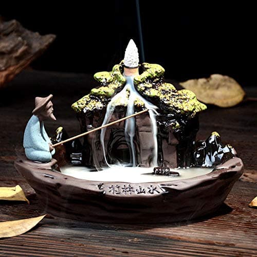Image of XUDREZ Backflow Incense Burner with 20pcs Cone, Home Decro Ceramic Scenery Cone Holder Burner