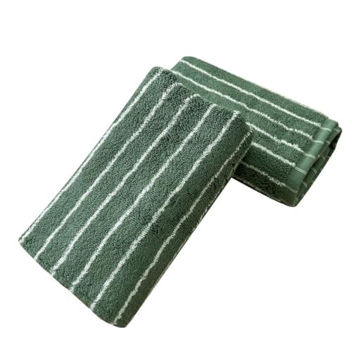 Image of USTIDE Green Striped Hand Towels 100% Cotton Fluffy Soft Fashionable Hand Towel for Bath Spa Gym Green White Stripe Face Towel 2 Pack, 35 x 76cm
