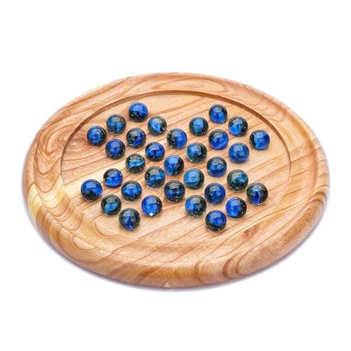 Image of Ajuny Classic Solitaire Game - Vibrant Round Wooden Board with Colorful Marbles - Fun Family Strategy Game - 9x9 Inch, Ideal for Game Night