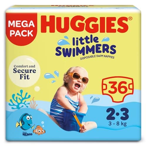 Image of Huggies Little Swimmers, Swim Nappies - Size 2-3, 36 Pants - Adjustable Tabbed Sides for Secure Fit - Maximum Protection Swimming Nappies with Fun Designs Frozen