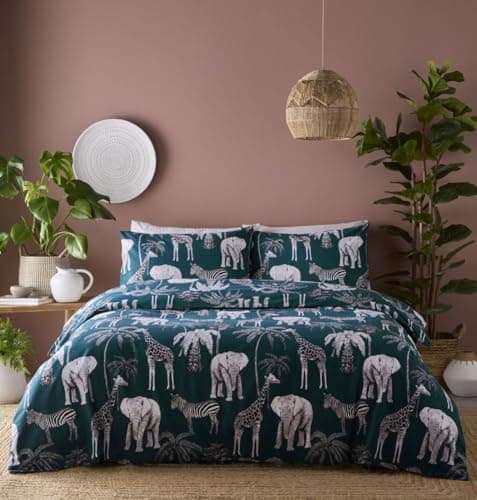 Image of HOMEMAKER BEDDING Duvet Cover Set Elephant Giraffe Zebra Print Jungle Palm Leaf (Super King)