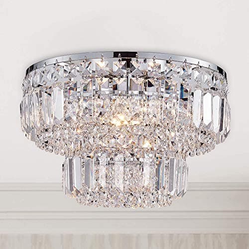 Image of BESTIER Modern Chrome Crystal Flush Mount Chandelier Lighting LED Ceiling Light Fixture Lamp for Dining Room Bathroom Bedroom Livingroom 4 G9 Bulbs Required Diameter 33 cm x Height 24 cm