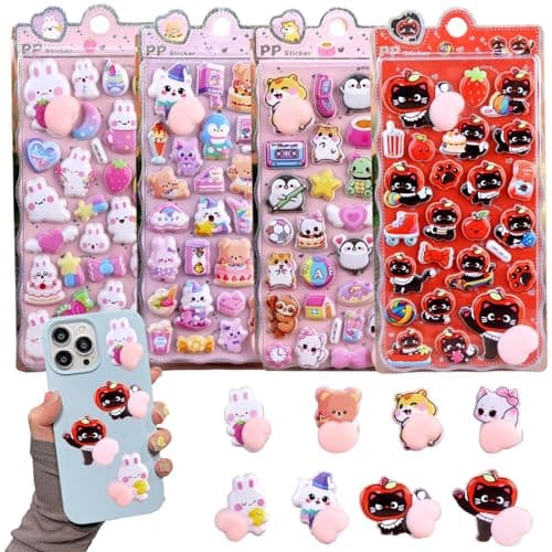 Image of 3D Stickers for Children, 4 Sheets Cartoon Butt Motifs, Various Designs, 3D Stickers for Scrapbooking, for Children, Girls, Mobile Phone Case, Laptop, Class Rewards, Party Surprises, Easter Basket